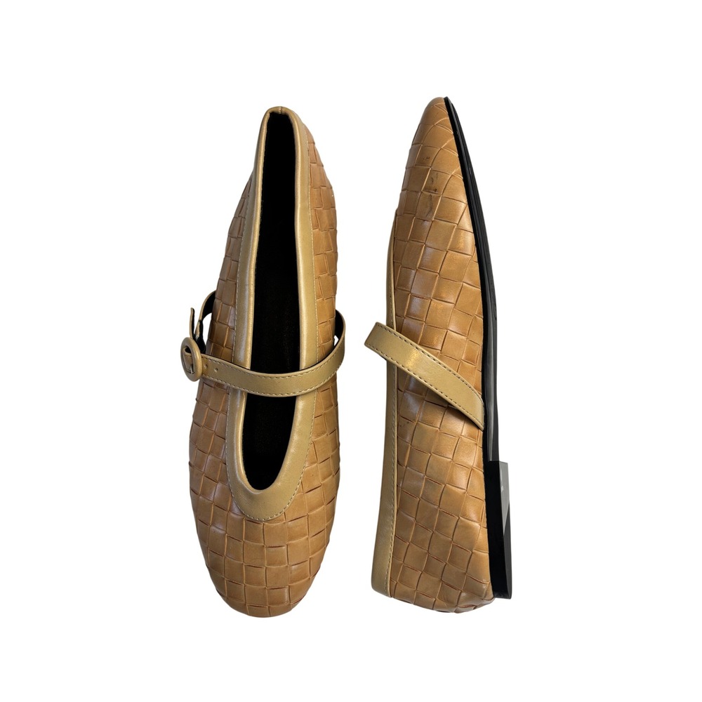 Unbranded Woven Faux Leather Mary Jane Flats Tan Size US 10.5 41 Basketweave
